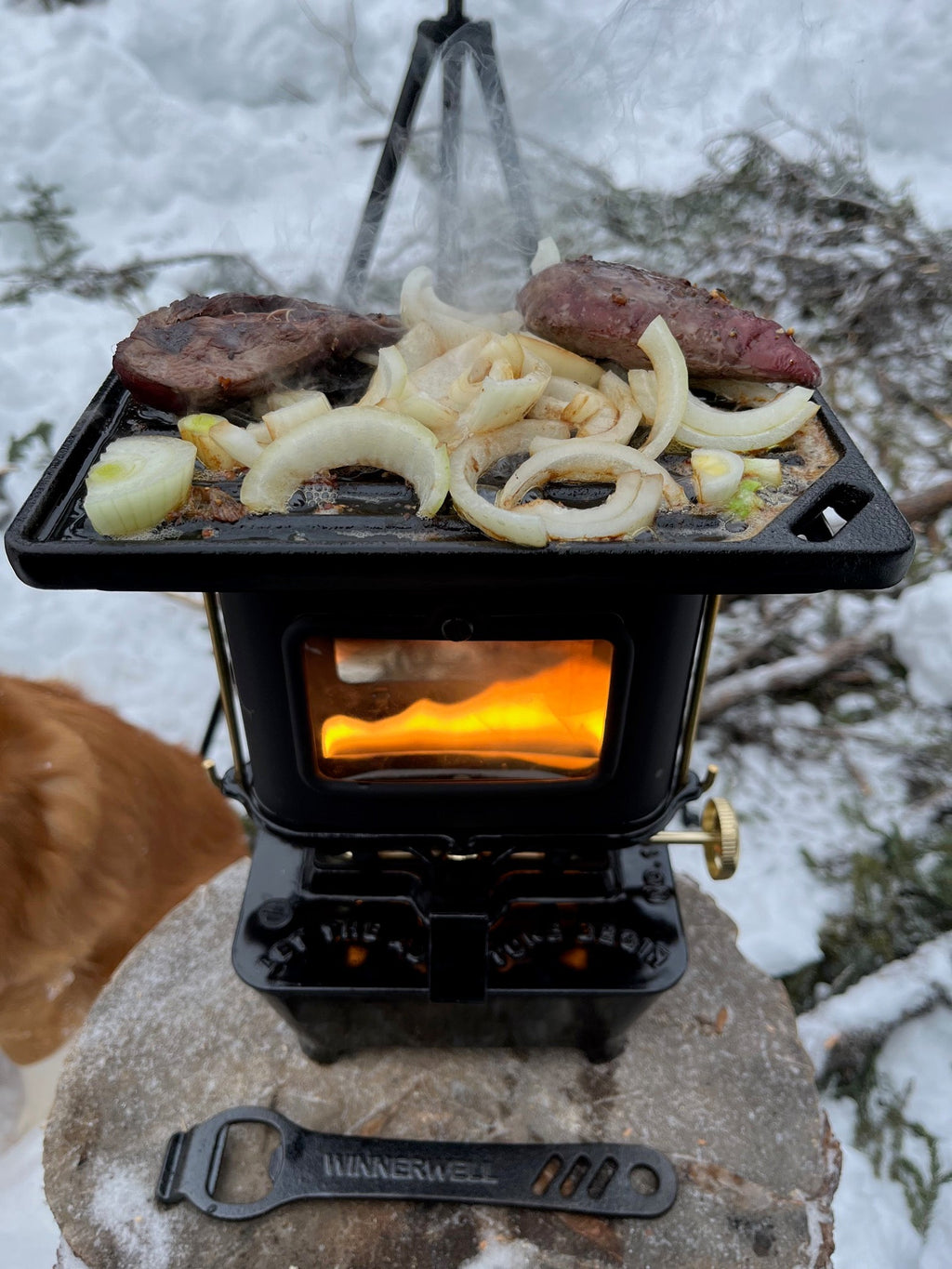 Portable Cast Iron Camping Cooker Stove – Outdoor Cooking Stove with Mica Viewing Windows
