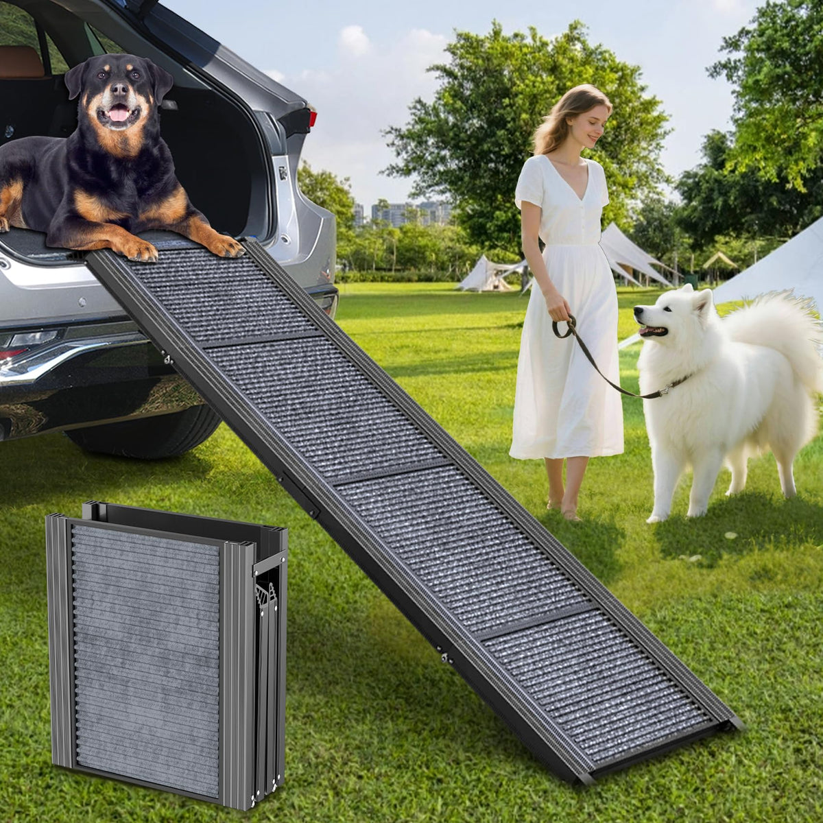 # Extra-Wide Foldable Dog Ramp & Stairs for Cars, SUVs & Trucks