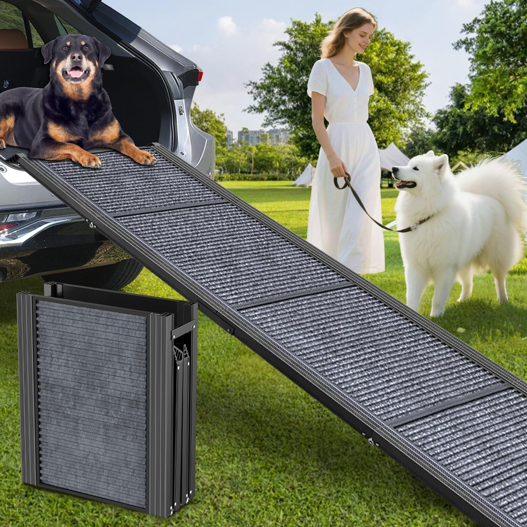 # Extra-Wide Foldable Dog Ramp & Stairs for Cars, SUVs & Trucks