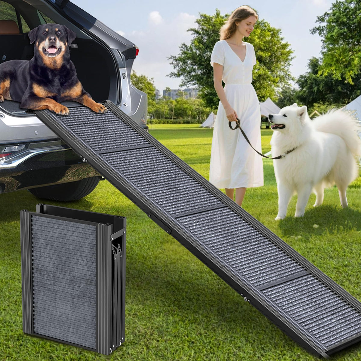 # Extra-Wide Foldable Dog Ramp & Stairs for Cars, SUVs & Trucks